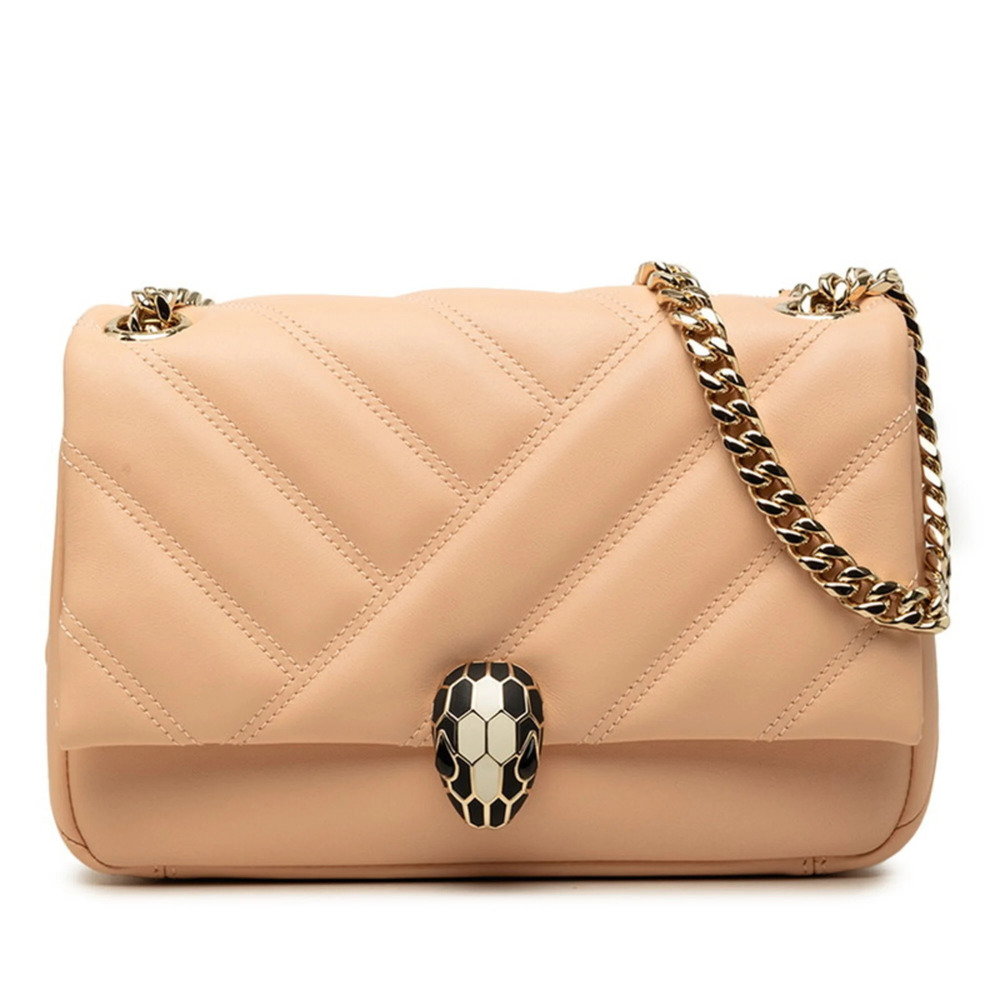 BVLGARI Serpenti Cabochon Chain Shoulder Bag, Pink Tones, Gold Hardware, Leat...